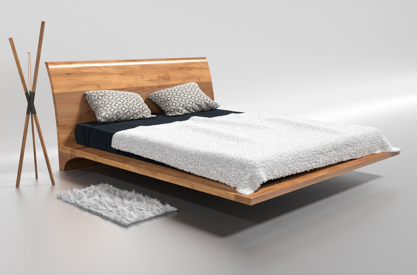 Drewniane łóżko do sypialni RAY