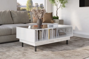 Elegancki biały stolik Dancan ARTEMISA ze złotymi dodatkami