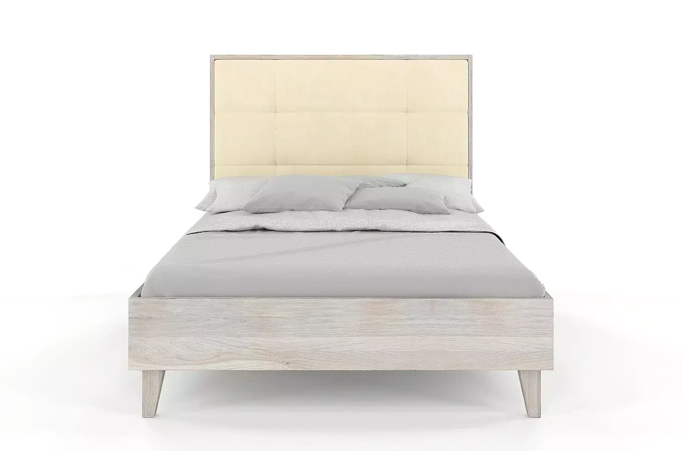 Tapicerowane łóżko drewniane dębowe Visby FRIDA z wysokim zagłówkiem / 200x200 cm, olej bielony, zagłówek French Velvet 652