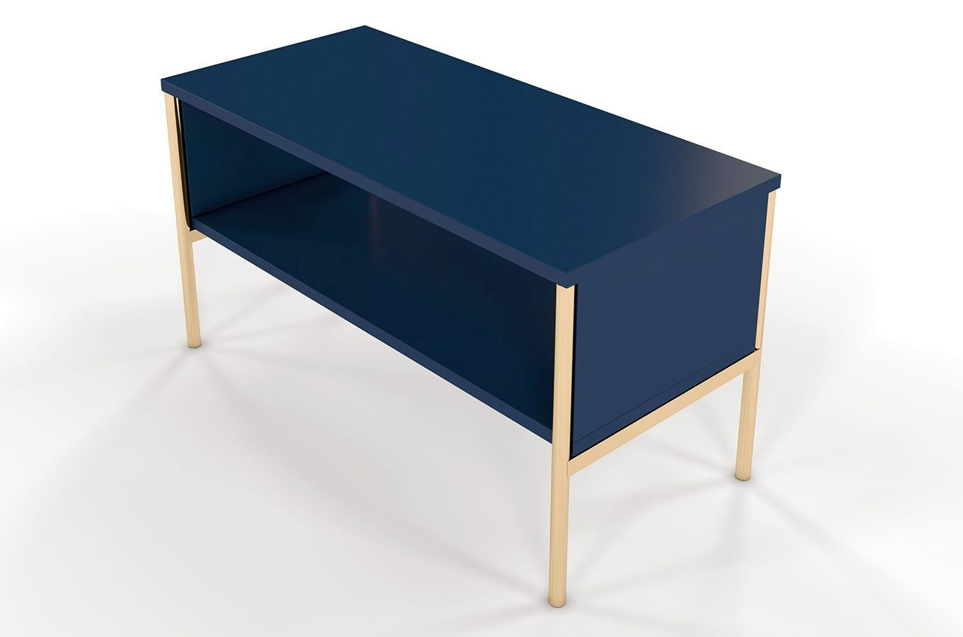 Elegancki granatowy stolik kawowy Skandica POLKA na złotych nóżkach