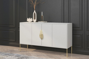 Biała komoda Skandica MERLIN ze złotymi dodatkami / szer. 138 cm