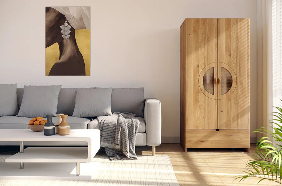 Drewniana szafa dębowa z rattanem Skandica HARMARK 2D1S3P