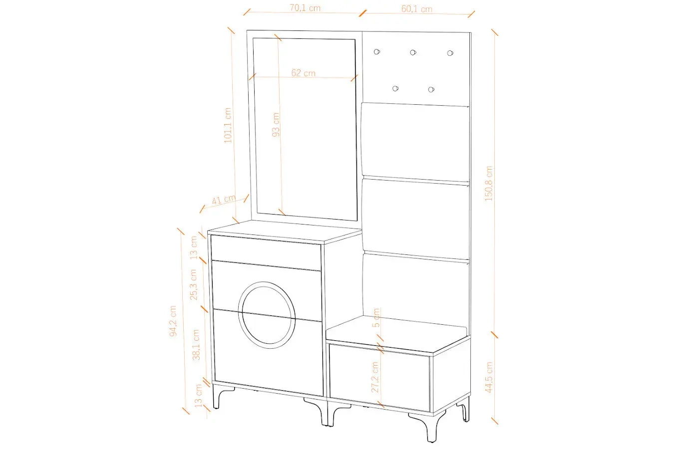 Biało-srebrna komoda Dancan EVELINE wysoki połysk / szer. 70 cm