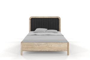 Tapicerowane łóżko drewniane dębowe Visby MODENA z wysokim zagłówkiem / 120x200 cm, olej retro, zagłówek Casablanca 2315