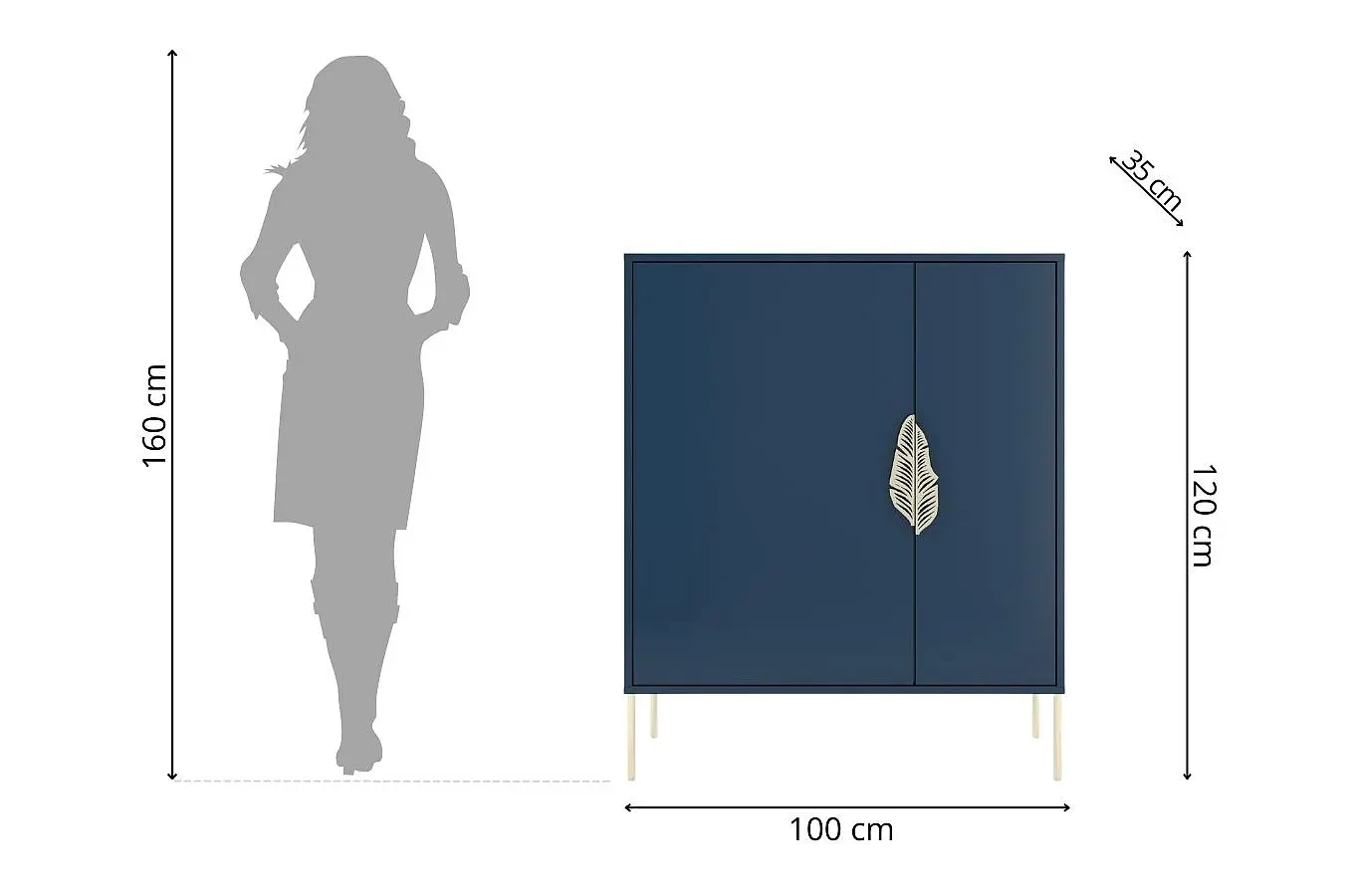 Granatowa komoda / szafka na buty Skandica MERLIN ze złotymi dodatkami / szer. 100 cm