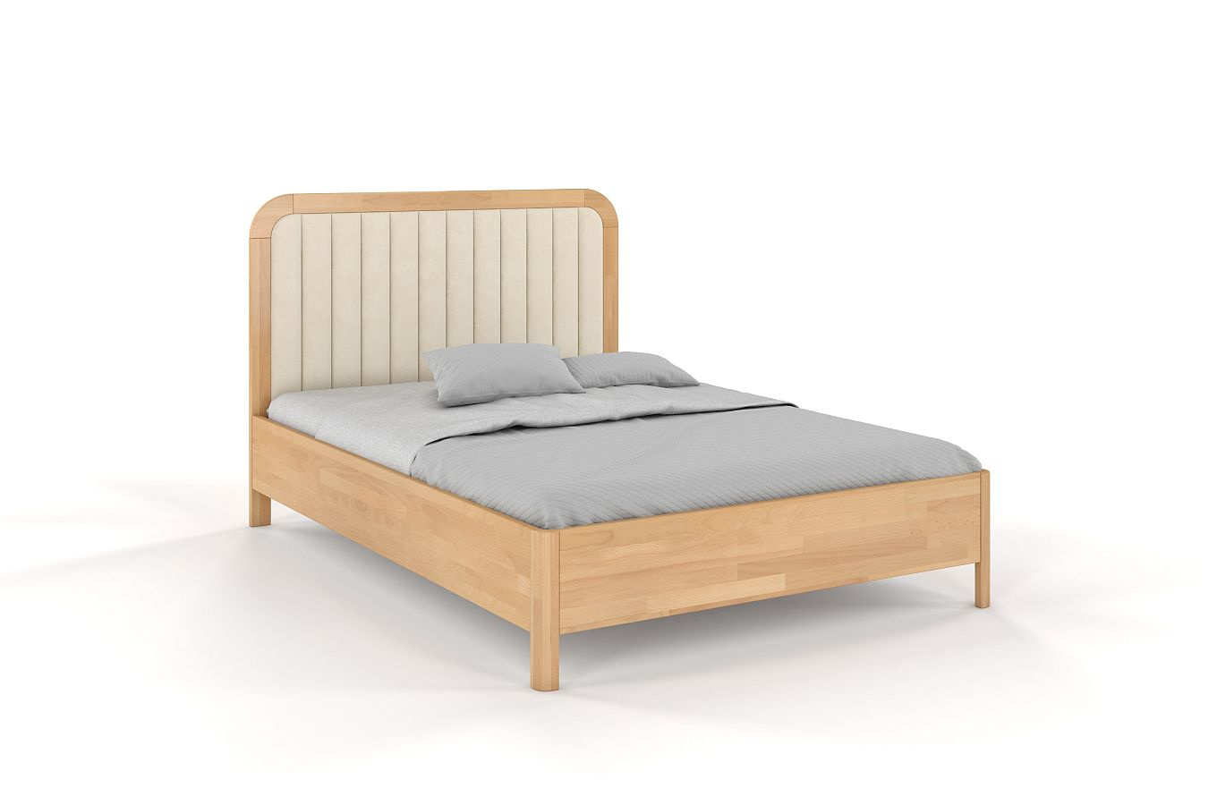 Tapicerowane łóżko drewniane bukowe Visby MODENA z wysokim zagłówkiem