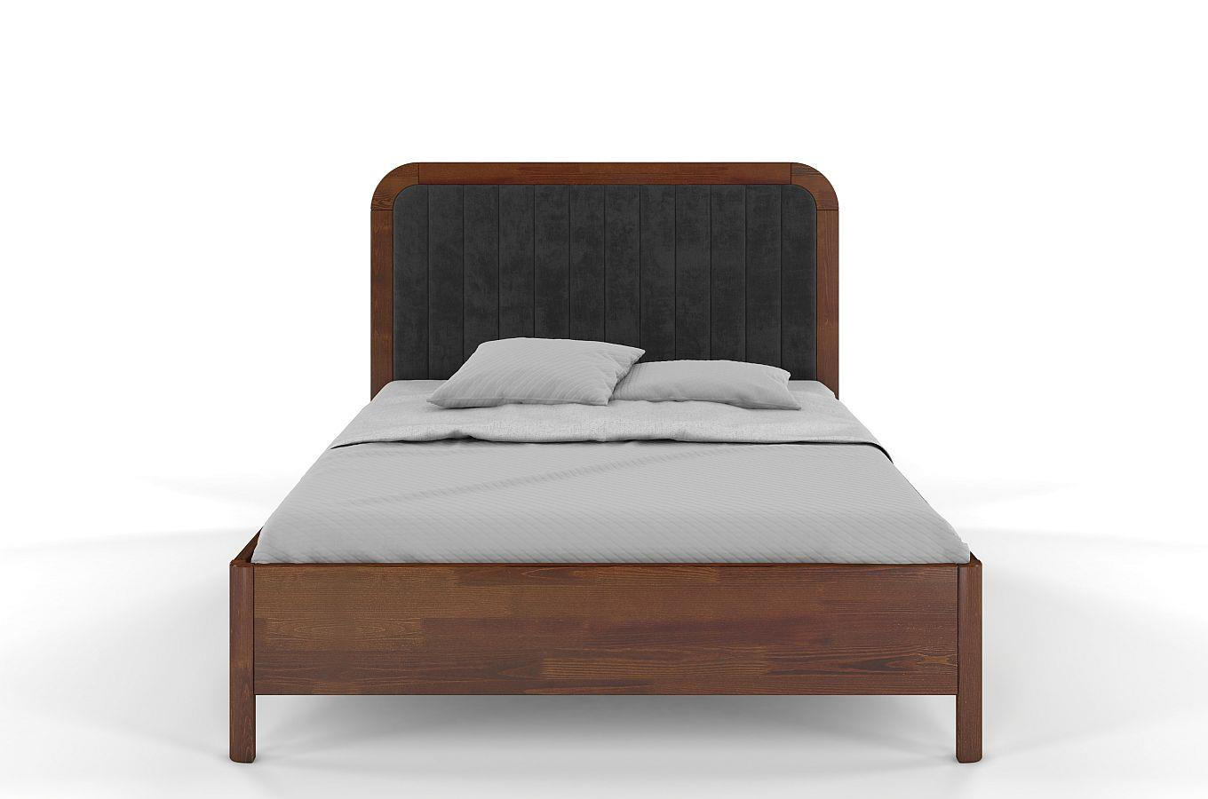 Tapicerowane łóżko drewniane sosnowe Visby MODENA BC z wysokim zagłówkiem / 160x200 cm, kolor orzech, zagłówek Casablanca 2315 (skrzynia na pościel)