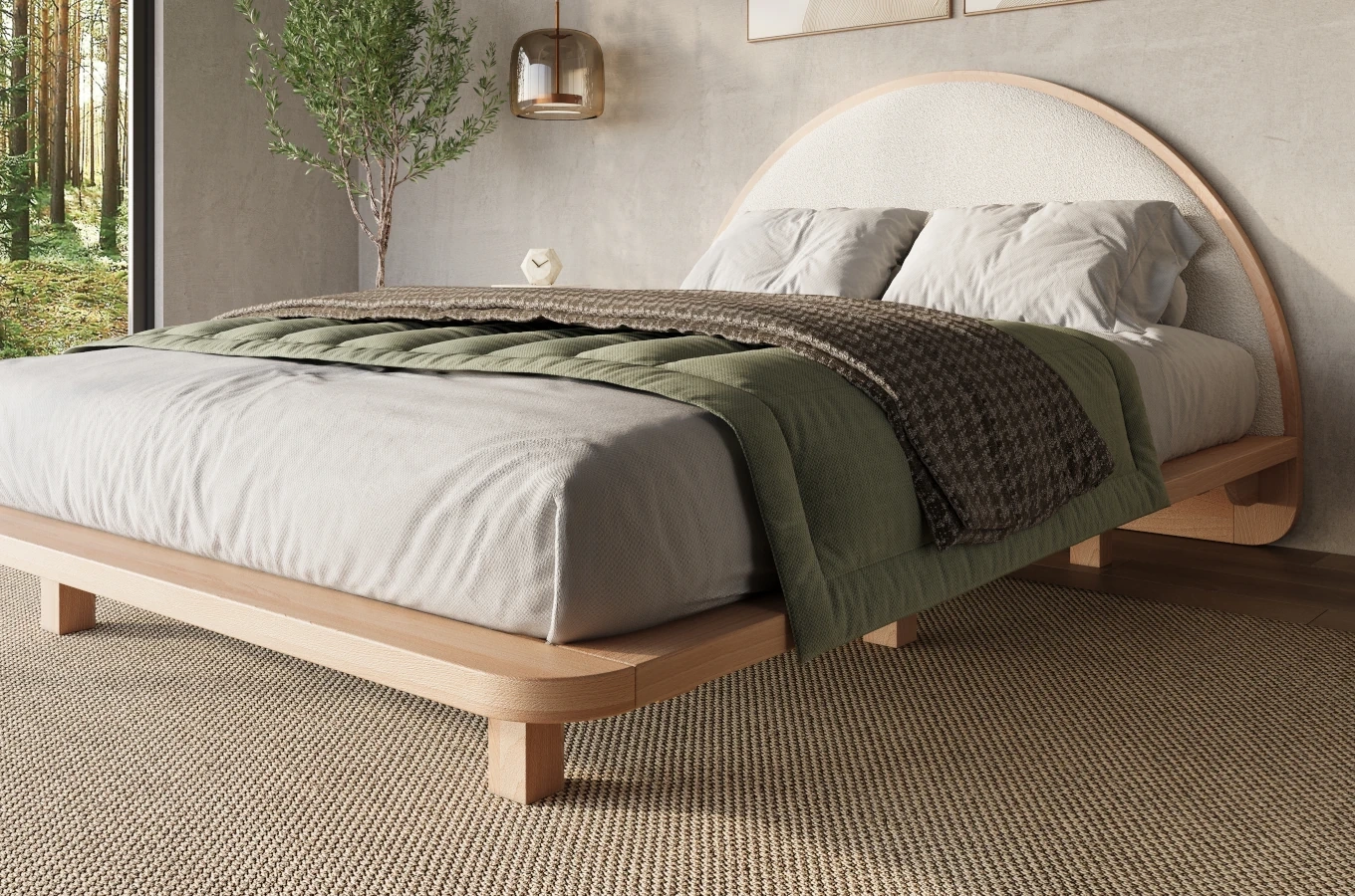 Łóżko lewitujące drewniane bukowe Visby MOMOKO / 160x200 cm, kolor naturalny