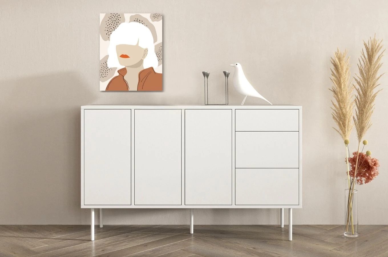 Biała nowoczesna komoda Dancan MIRKA / szer. 130 cm