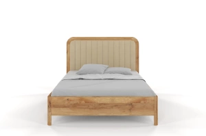 Tapicerowane łóżko drewniane dębowe Visby MODENA z wysokim zagłówkiem / 200x200 cm, olej naturalny, zagłówek Casablanca 2302