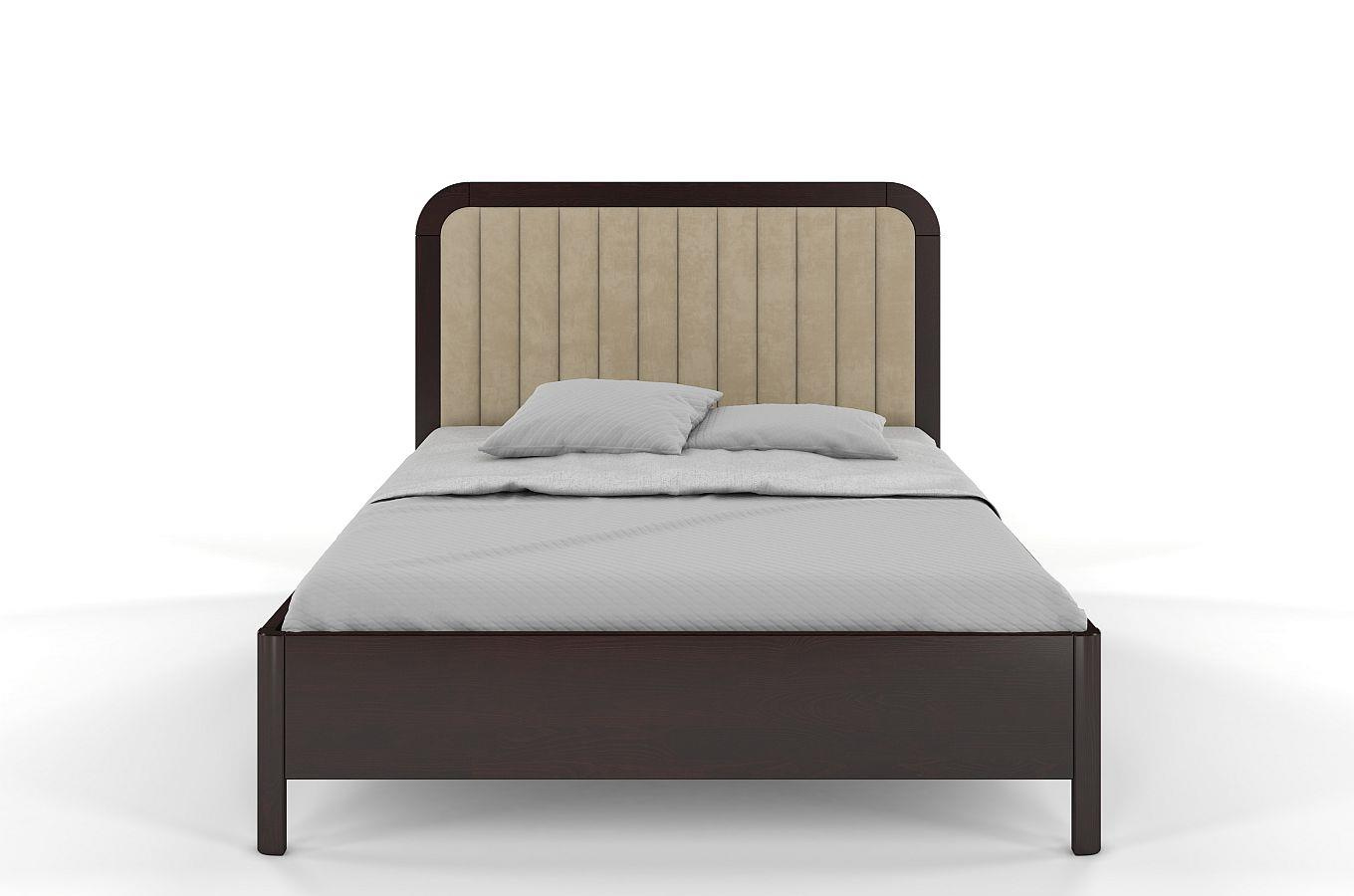 Tapicerowane łóżko drewniane sosnowe Visby MODENA BC z wysokim zagłówkiem / 160x200 cm, kolor palisander, zagłówek Casablanca 2303 (skrzynia na pościel)