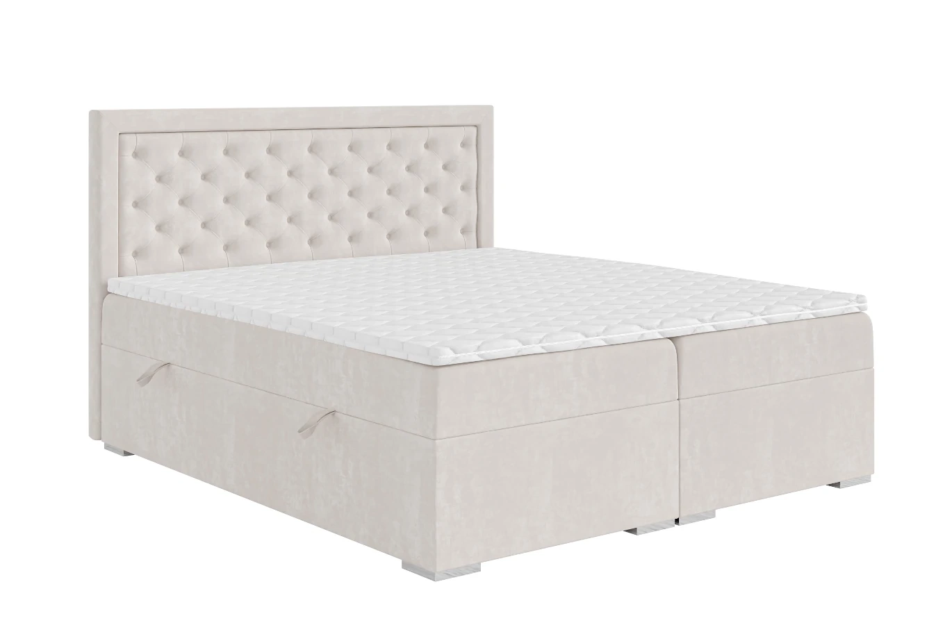 Eleganckie tapicerowane łóżko kontynentalne do sypialni ALESSIO z pojemnikiem na pościel