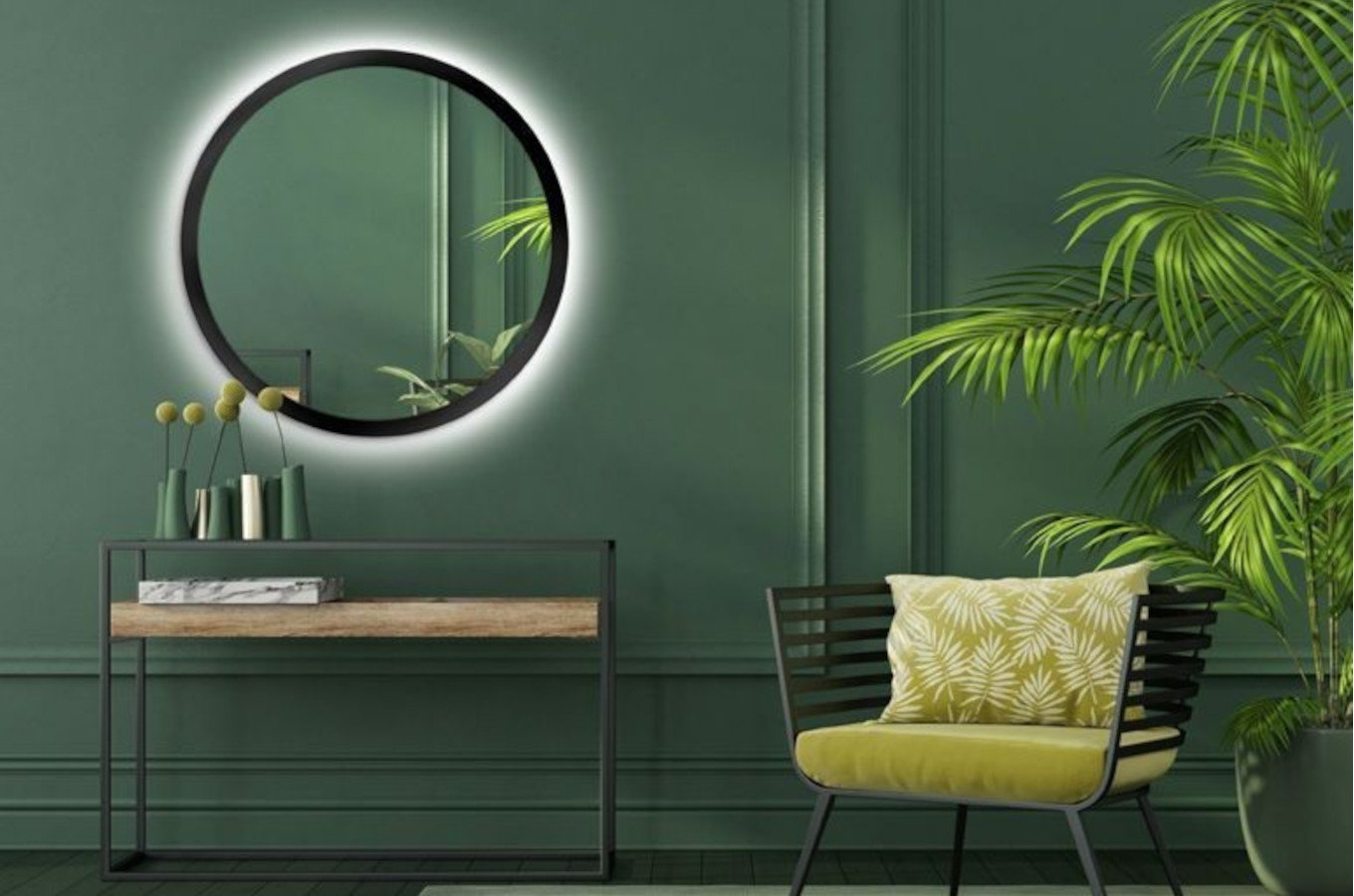 Okrągłe lustro SCANDINAVIA BOLD z oświetleniem LED / rama dostępna w 5 kolorach