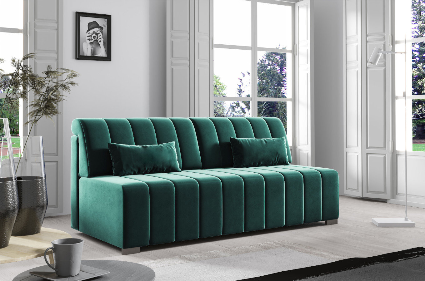 Nowoczesna sofa MEGI z funkcją spania i pojemnikiem na pościel