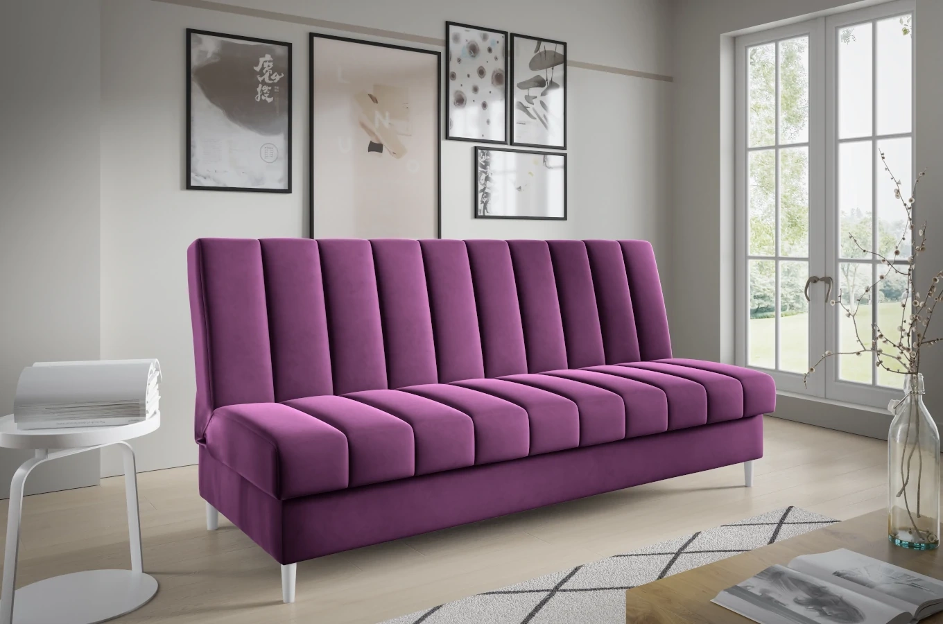 Nowoczesna sofa NEVADA w skandynawskim stylu z funkcją spania i pojemnikiem na pościel