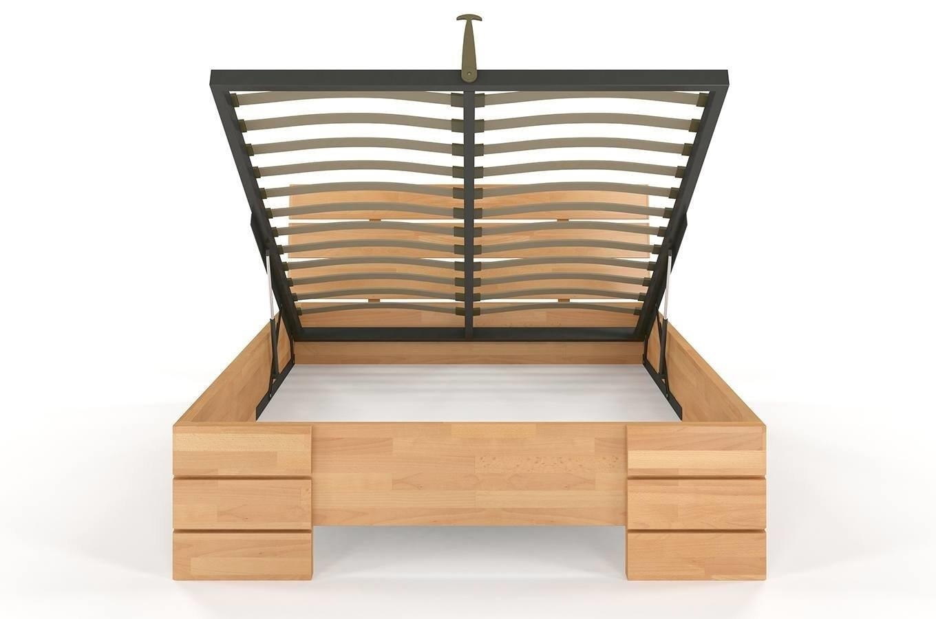 Łóżko drewniane bukowe Visby Sandemo High BC (Skrzynia na pościel) / 140x200 cm, kolor orzech