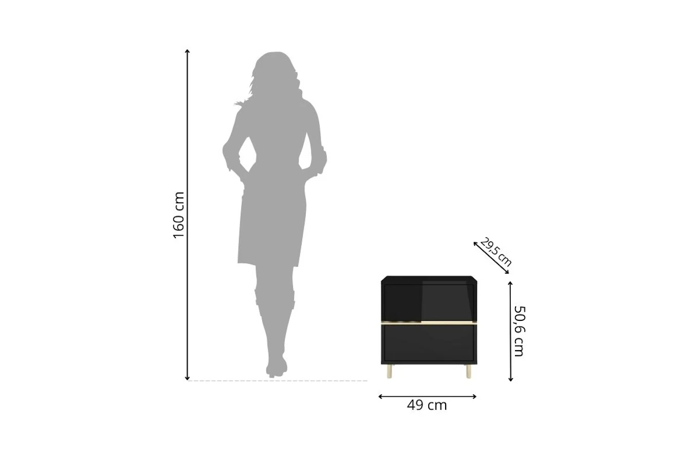 Elegancka czarna szafka nocna Dancan MARIKA ze złotymi dodatkami / szer. 49 cm