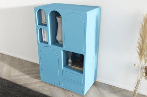 Drewniana komoda z łukami Visby OLIMPIA HIGH / kolor pastelowy niebieski / szer. 80 cm