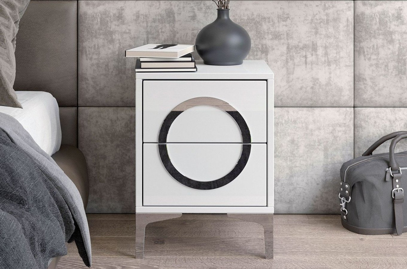 Biała nowoczesna szafka nocna Dancan EVA połysk / szer. 40 cm