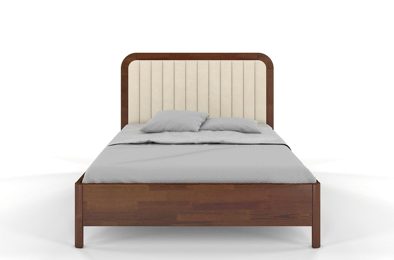 Tapicerowane łóżko drewniane sosnowe Visby MODENA BC z wysokim zagłówkiem / 140x200 cm, kolor orzech, zagłówek Casablanca 2301 (skrzynia na pościel)