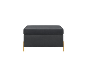 Szara tapicerowana ławka Dancan BORGO z pojemnikiem, na złotych metalowych nogach