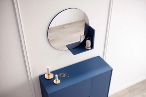 Okrągłe granatowe lustro z półką Skandica LUCIJA / średnica 60 cm