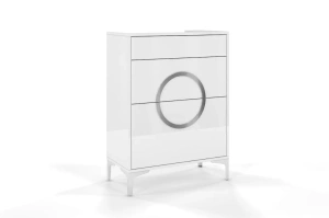 Biało-srebrna komoda Dancan EVELINE wysoki połysk / szer. 70 cm