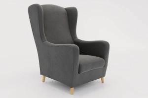 Szary fotel uszak Skandica AGNETA / nóżki naturalne