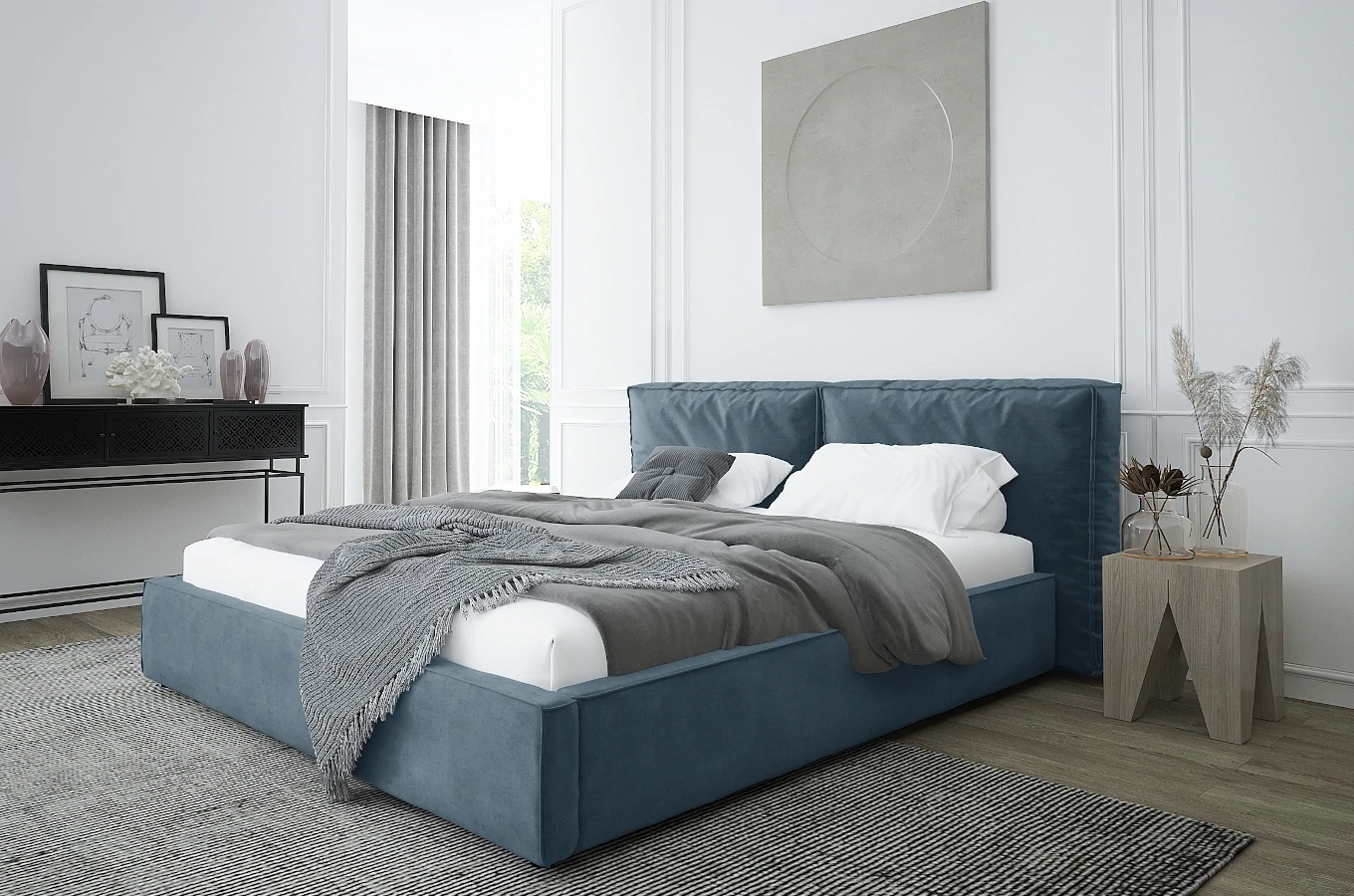 Tapicerowane łóżko SILESIA z pojemnikiem na pościel