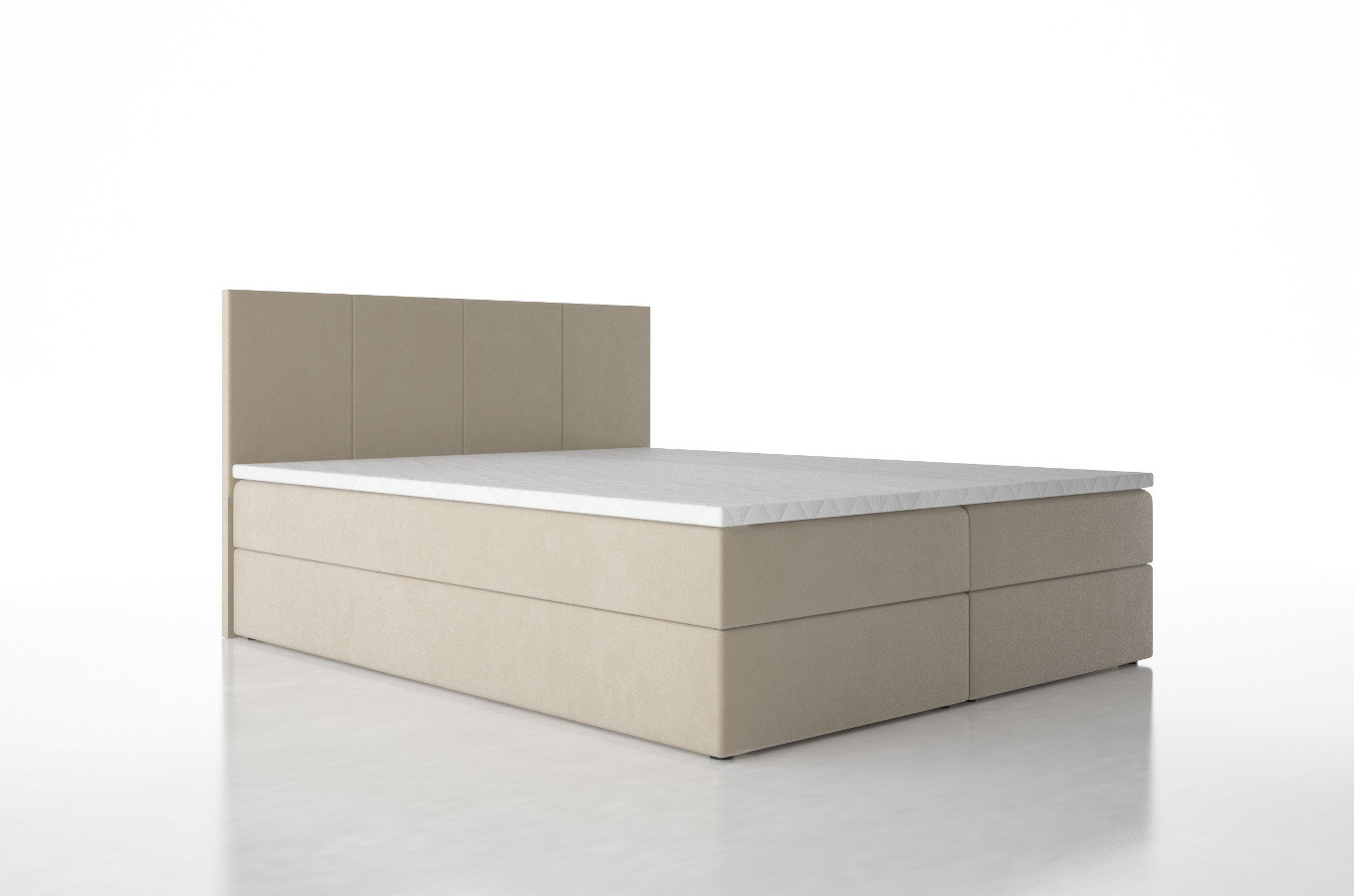 Tapicerowane łóżko kontynentalne SOFIA z zagłówkiem z pionowymi przeszyciami