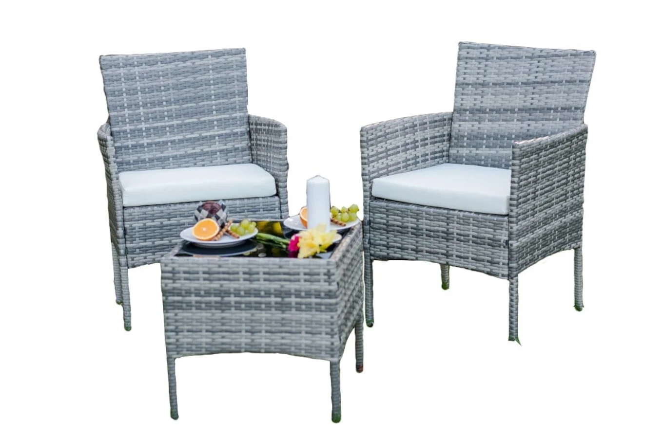 Zestaw mebli ogrodowych z technorattanu ARABBA / Stół + 2 fotele