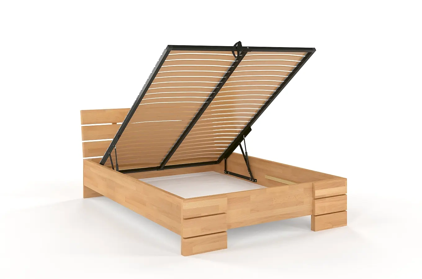 Łóżko drewniane bukowe Visby Sandemo High BC (Skrzynia na pościel) / 140x200 cm, kolor naturalny