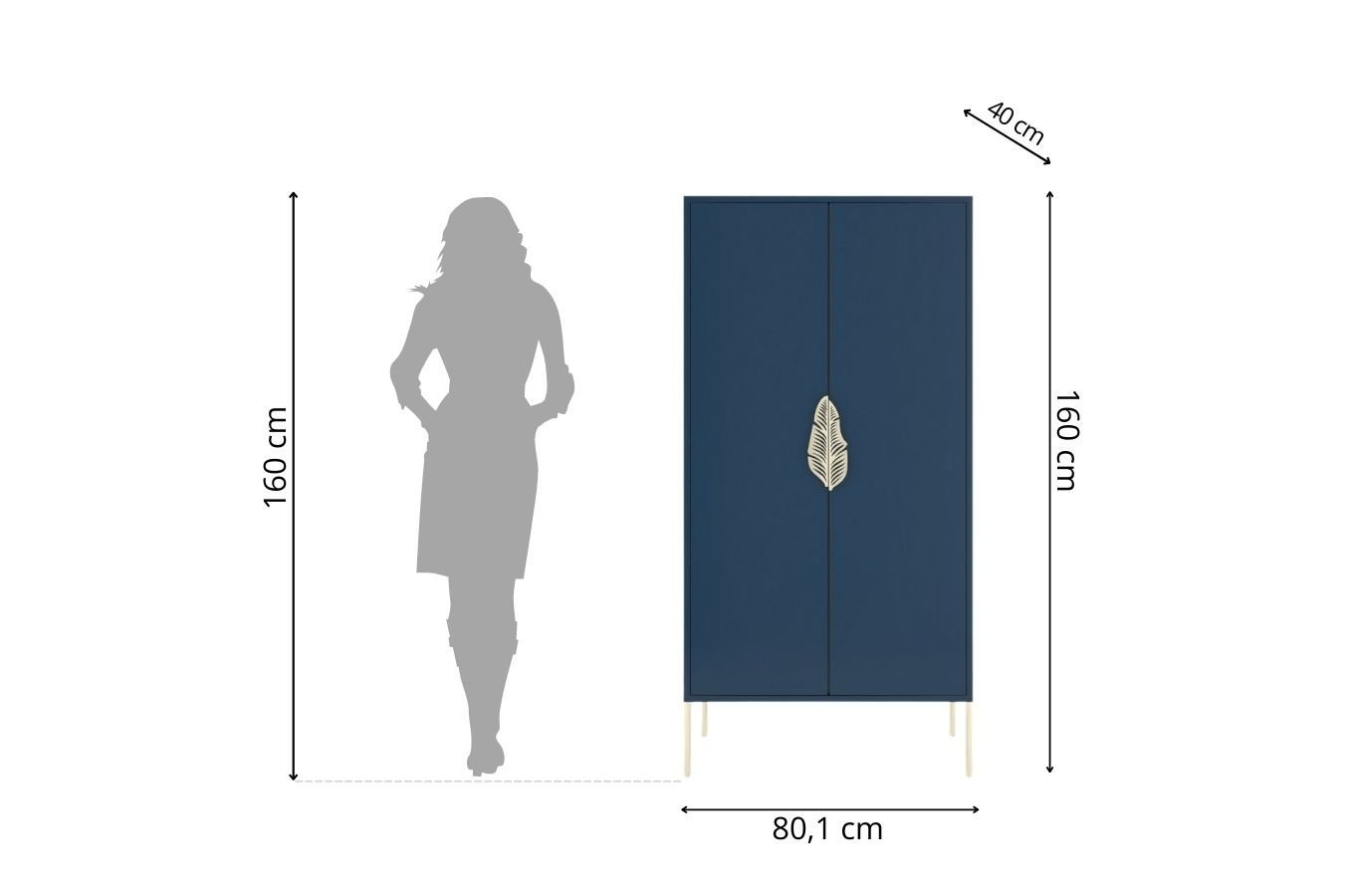 Wysoka granatowa komoda ze złotymi dodatkami Skandica MERLIN / szer. 80 cm