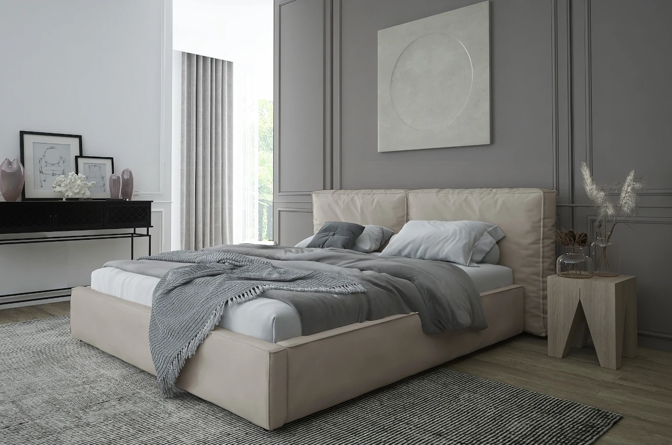 Tapicerowane łóżko SILESIA z pojemnikiem na pościel