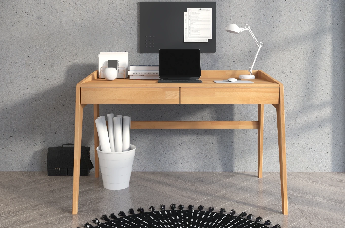 Drewniane bukowe biurko / toaletka z szufladami Visby LISA / 125x70 cm