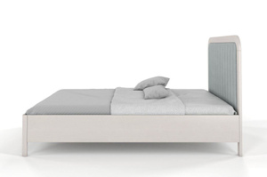 Tapicerowane łóżko drewniane sosnowe Visby MODENA z wysokim zagłówkiem / 120x200 cm, kolor biały, zagłówek Casablanca 2314
