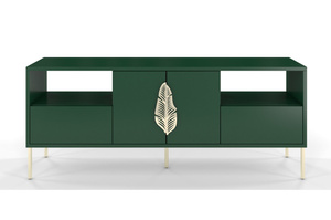 Zielona komoda RTV Skandica MERLIN ze złotymi dodatkami / szer. 138 cm