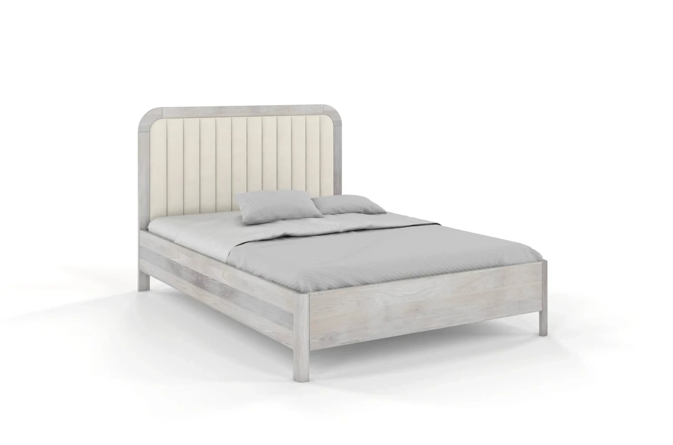 Tapicerowane łóżko drewniane dębowe Visby MODENA z wysokim zagłówkiem / 200x200 cm, olej bielony, zagłówek Casablanca 2301