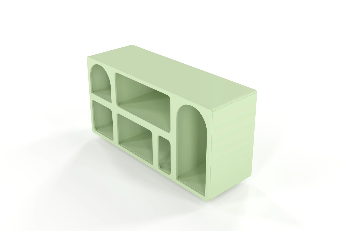 Drewniana komoda - regał - szafka RTV z łukami Visby OLIMPIA LONG / kolor pudrowa zieleń / szer. 140 cm