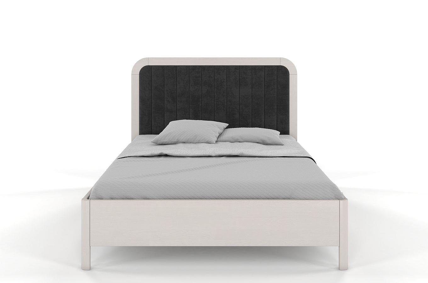 Tapicerowane łóżko drewniane sosnowe Visby MODENA BC z wysokim zagłówkiem / 200x200 cm, kolor biały, zagłówek Casablanca 2315 (skrzynia na pościel)