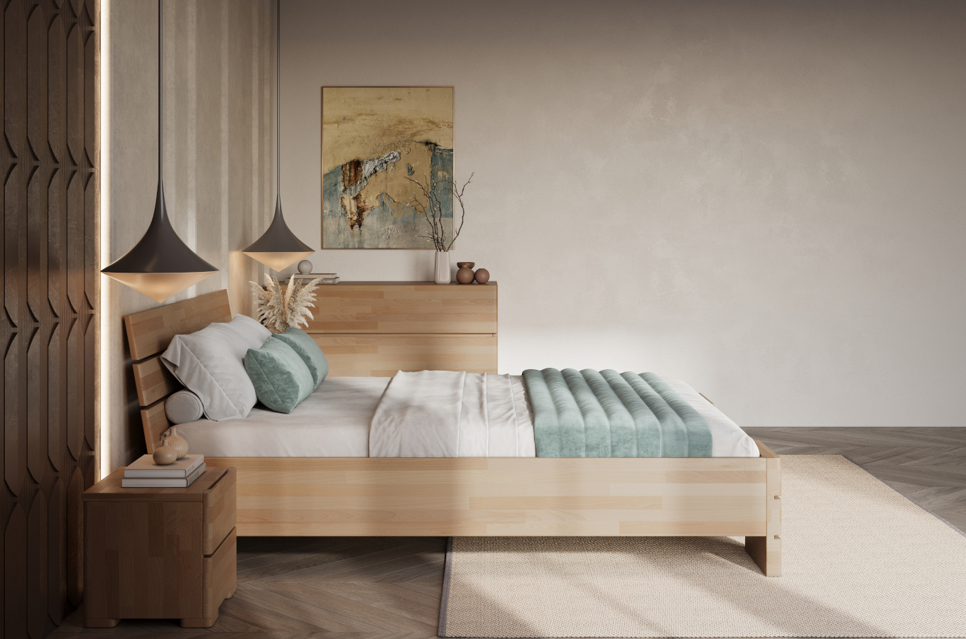 Łóżko drewniane bukowe Visby Sandemo High / 200x200 cm, kolor orzech