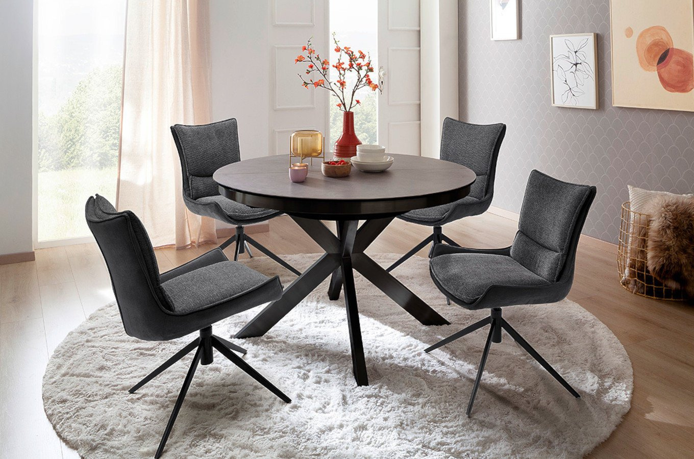Okrągły rozkładany stół WINNIPEG na metalowych nogach / 120-160 x 120 cm