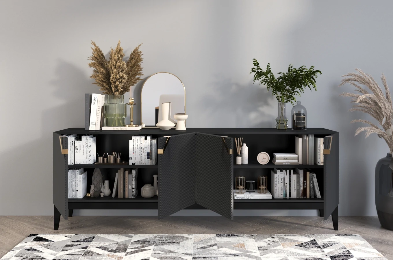 Drewniana komoda Visby DEMI LONG / kolor czarny / szer. 201,5 cm