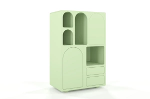 Drewniana komoda z łukami Visby OLIMPIA HIGH / kolor pudrowa zieleń / szer. 80 cm