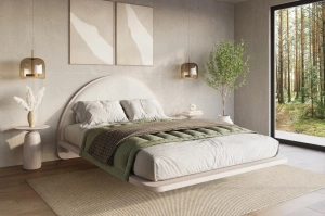 Łóżko lewitujące drewniane bukowe Visby MOMOKO / 180x200 cm, kolor biały