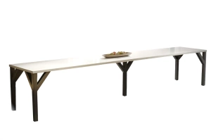 Nowoczesny rozkładany stół DUNAJ na metalowych nogach 130-295 x 90 cm (biały połysk)