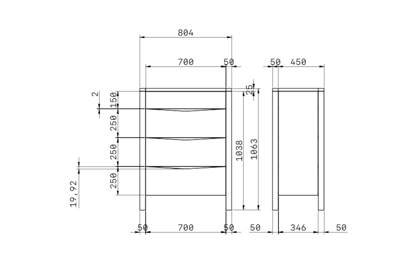 Drewniana komoda bukowa Visby MODENA 80 / kolor orzech