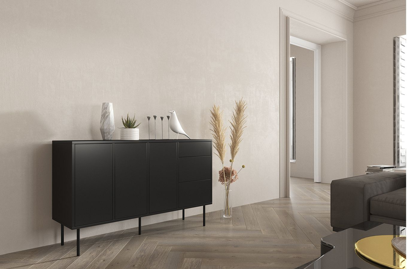 Czarna nowoczesna komoda Dancan MIRKA / szer. 130 cm