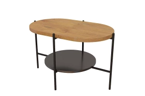 Nowoczesny stolik kawowy Dancan ARENA / czarna podstawa + dębowy i czarny blat