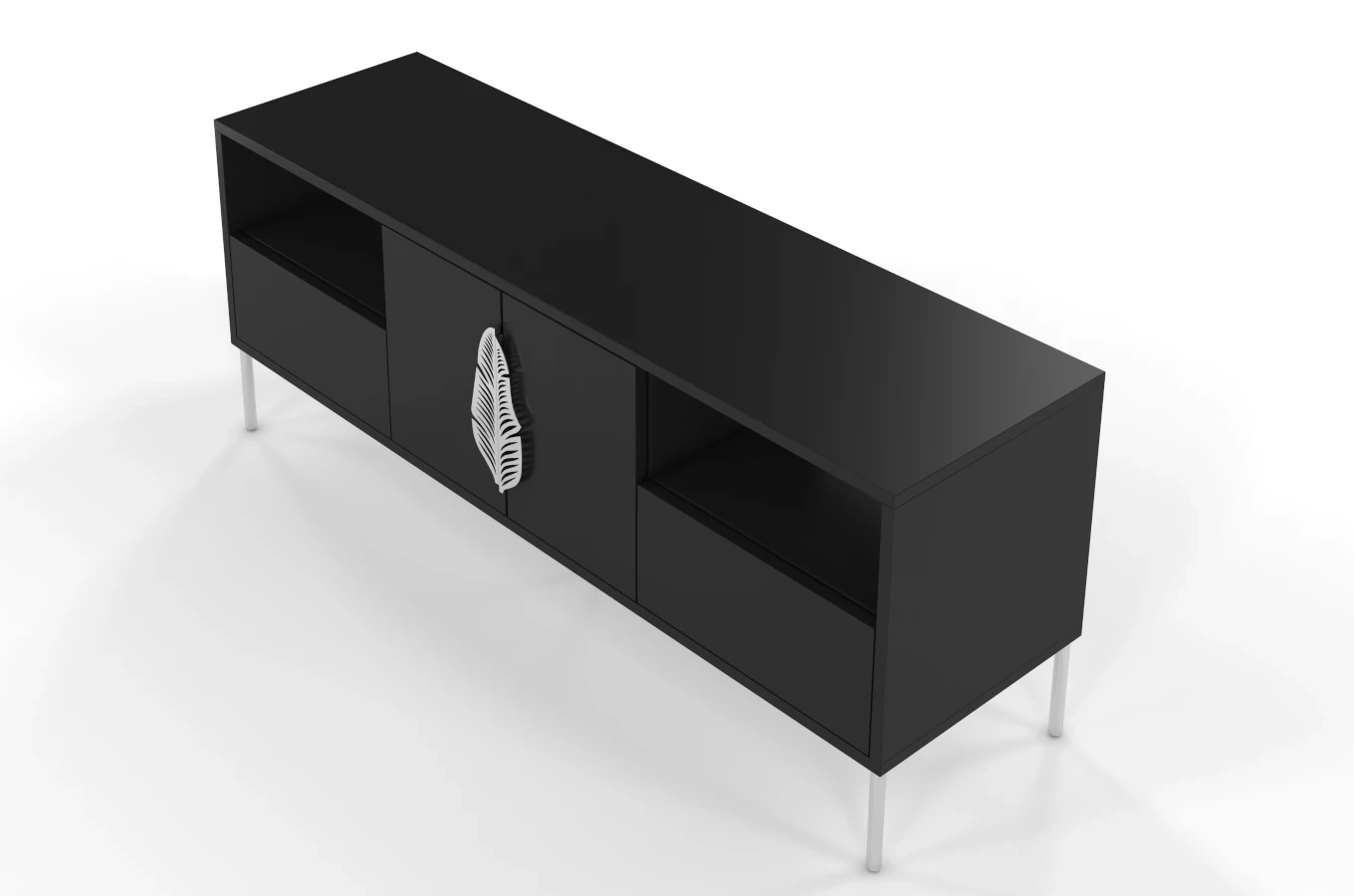 Czarna komoda RTV Skandica MERLIN ze srebrnymi dodatkami / szer. 138 cm